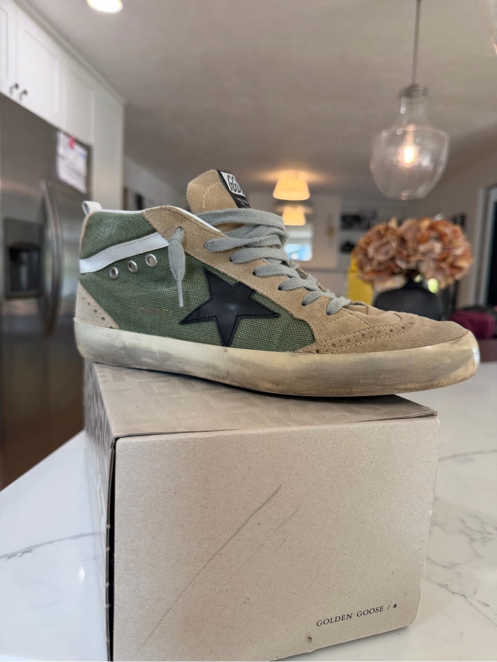 Golden Goose Men’s Mid-Top Sneaker in Olive Green, Tan and Black